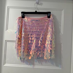 AKIRA Holographic Fringe Mini Skirt
